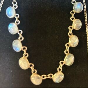 Elegant Silver Necklace with Rainbow Moonstones.